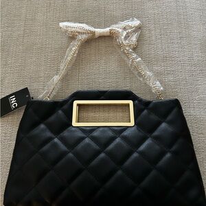 INC International Concepts Black Quilted Clutch with Gold Accents
